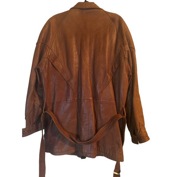 GUC Gianti Collection Men's Brown Leather Belted Jacket Zipper Pockets Size L - Picture 2 of 10